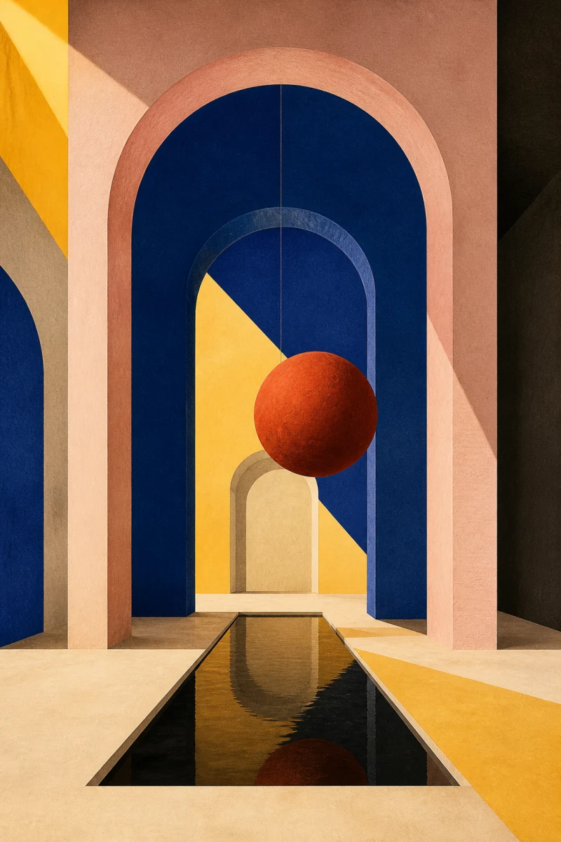 Abstract blue architectural room with warm orange light